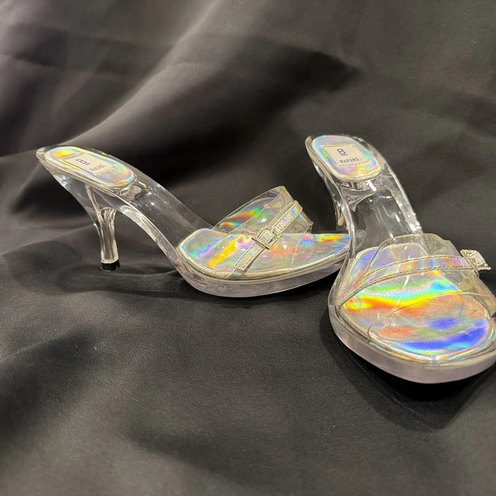Bakers Y2K Clear Lucite Heels Slide Mule Square Toe Sz 6 B Stiletto Rhinestone